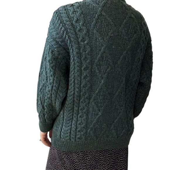 Vintage Womens Emerald Green 100% Wool Irish Fisherman Chunky Cardigan Sz M - Picture 7 of 7